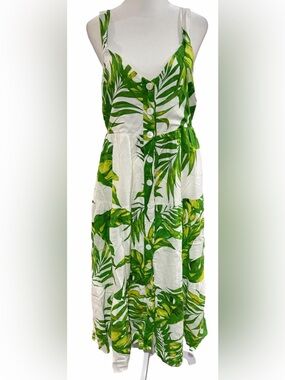 Karlie Tropical Print Linen Maxi Dress